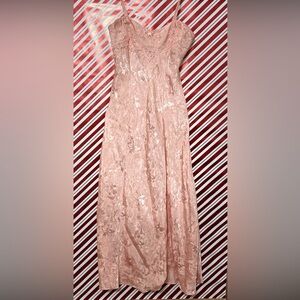 Victoria Secret Gold Label Elegant Pink Embossed Lace Dress Slit Night Gown